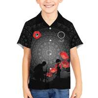Cook Islands ANZAC Day Family Matching Off Shoulder Maxi Dress and Hawaiian Shirt Soldier Silhouette Remembrance LT05 Son's Shirt Black - Polynesian Pride