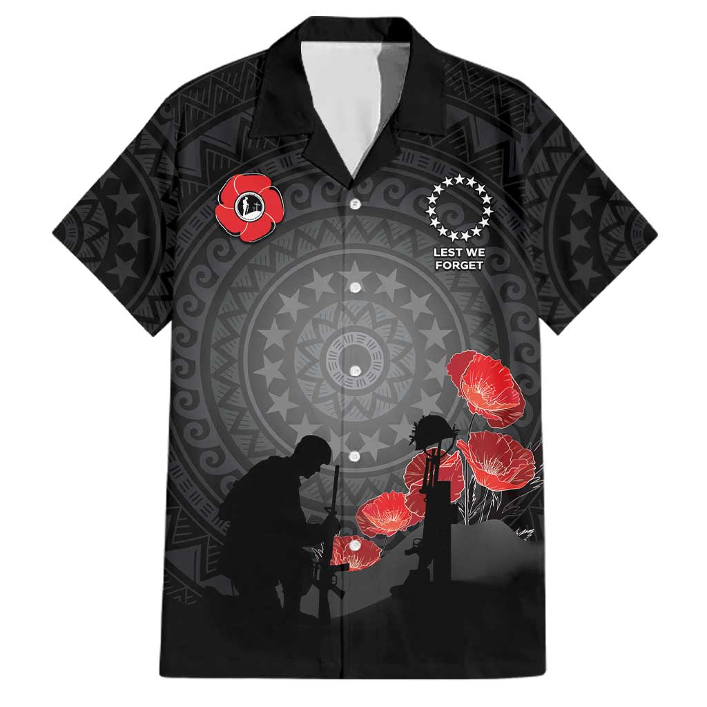 Cook Islands ANZAC Day Family Matching Off Shoulder Short Dress and Hawaiian Shirt Soldier Silhouette Remembrance LT05 Dad's Shirt - Short Sleeve Black - Polynesian Pride