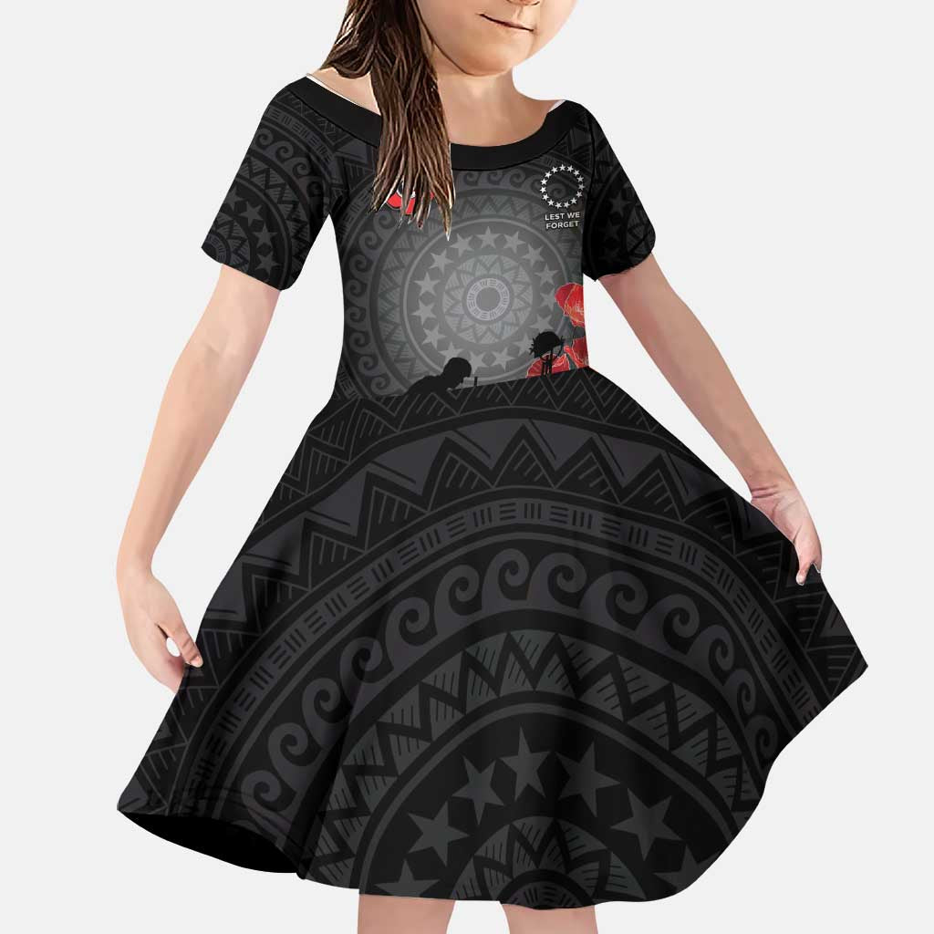 Cook Islands ANZAC Day Family Matching Summer Maxi Dress and Hawaiian Shirt Soldier Silhouette Remembrance LT05 Daughter's Dress Black - Polynesian Pride