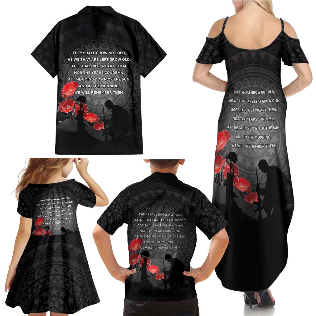 Cook Islands ANZAC Day Family Matching Summer Maxi Dress and Hawaiian Shirt Soldier Silhouette Remembrance LT05 - Polynesian Pride
