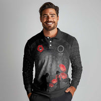 Cook Islands ANZAC Day Long Sleeve Polo Shirt Soldier Silhouette Remembrance