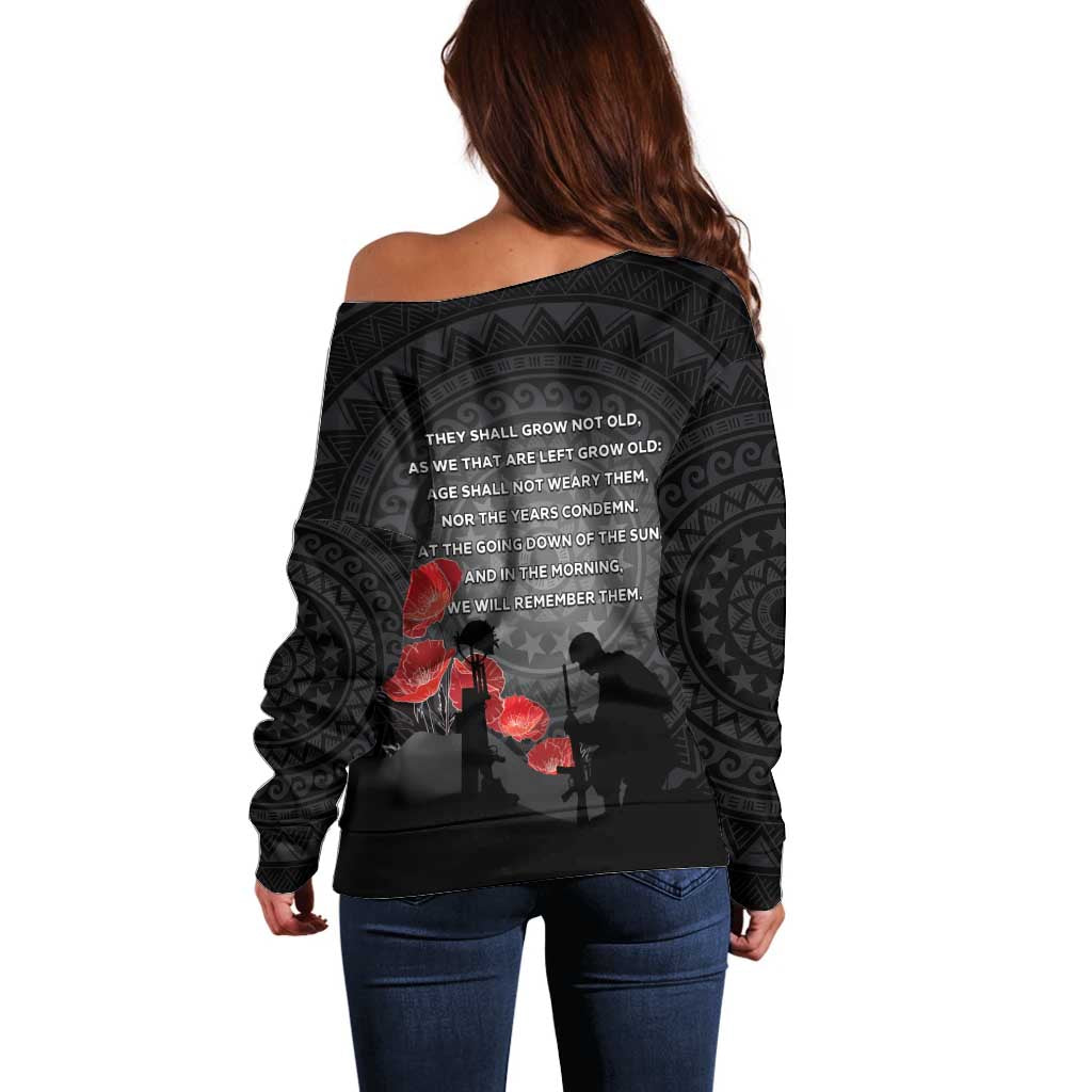Cook Islands ANZAC Day Off Shoulder Sweater Soldier Silhouette Remembrance