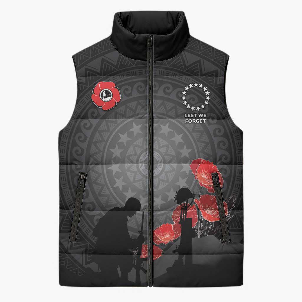 Cook Islands ANZAC Day Sleeveless Puffer Jacket Soldier Silhouette Remembrance
