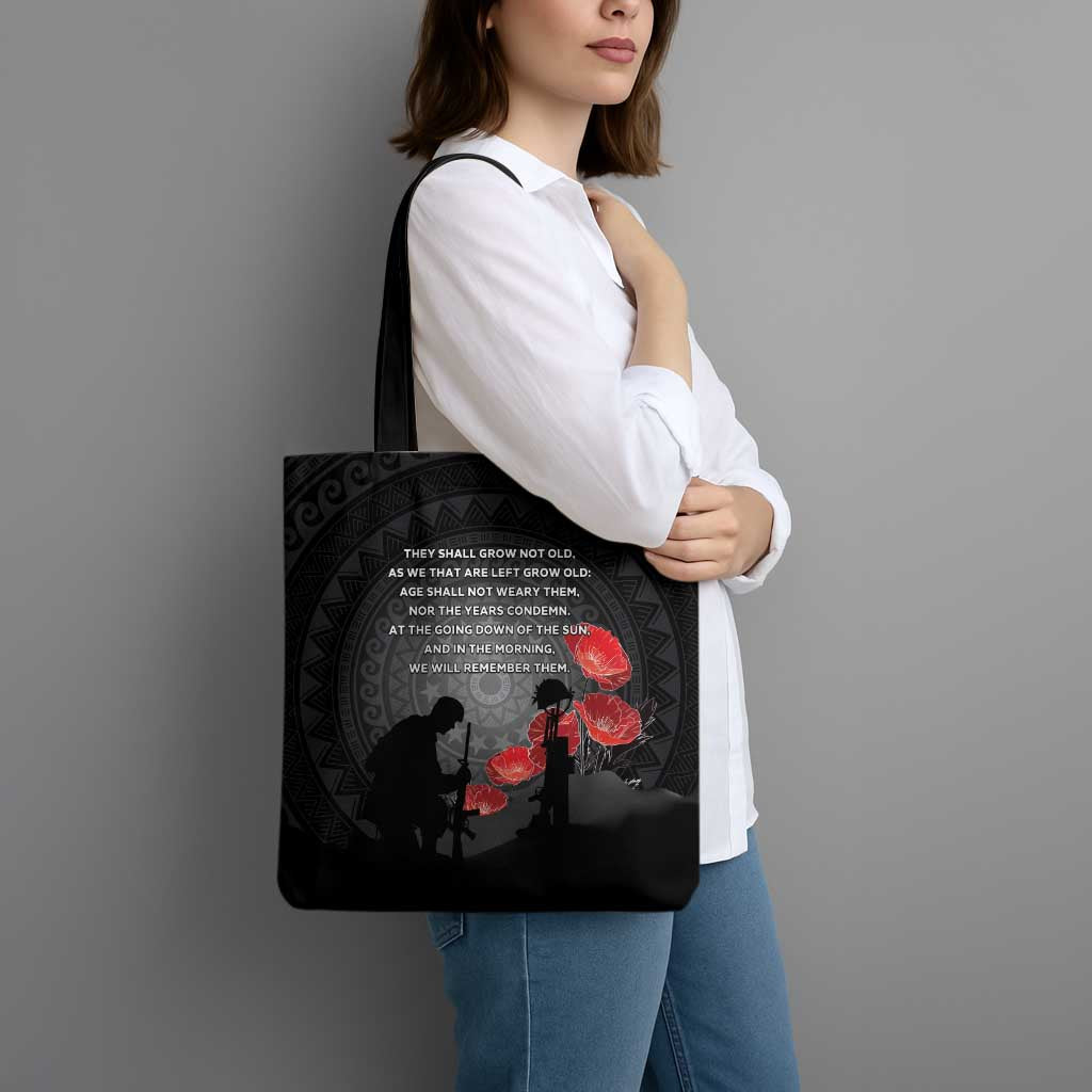Cook Islands ANZAC Day Tote Bag Soldier Silhouette Remembrance