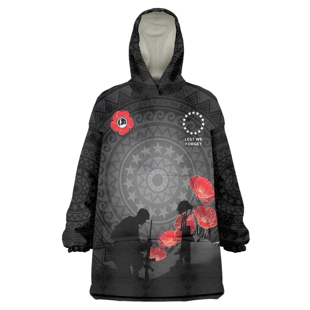 Cook Islands ANZAC Day Wearable Blanket Hoodie Soldier Silhouette Remembrance