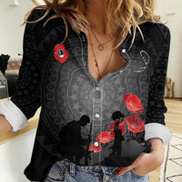 Cook Islands ANZAC Day Women Casual Shirt Soldier Silhouette Remembrance