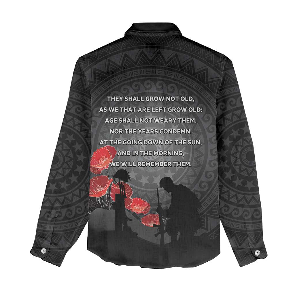 Cook Islands ANZAC Day Women Casual Shirt Soldier Silhouette Remembrance