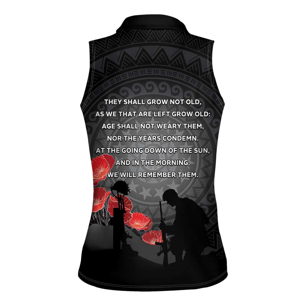 Cook Islands ANZAC Day Women Sleeveless Polo Shirt Soldier Silhouette Remembrance