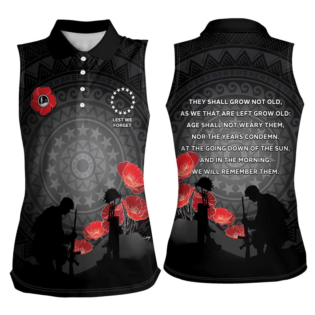 Cook Islands ANZAC Day Women Sleeveless Polo Shirt Soldier Silhouette Remembrance