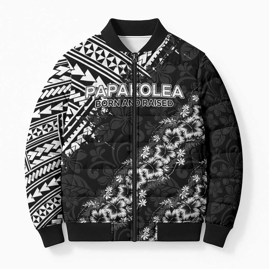 Hawaii Papakolea Born And Raised Bomber Puffer Jacket Hawaiian Tribal Pattern
