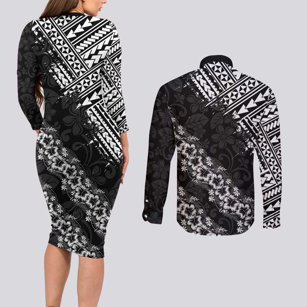 Hawaii Papakolea Born And Raised Couples Matching Long Sleeve Bodycon Dress and Long Sleeve Button Shirt Hawaiian Tribal Pattern LT05 - Polynesian Pride