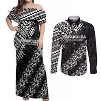 Hawaii Papakolea Born And Raised Couples Matching Off Shoulder Maxi Dress and Long Sleeve Button Shirt Hawaiian Tribal Pattern