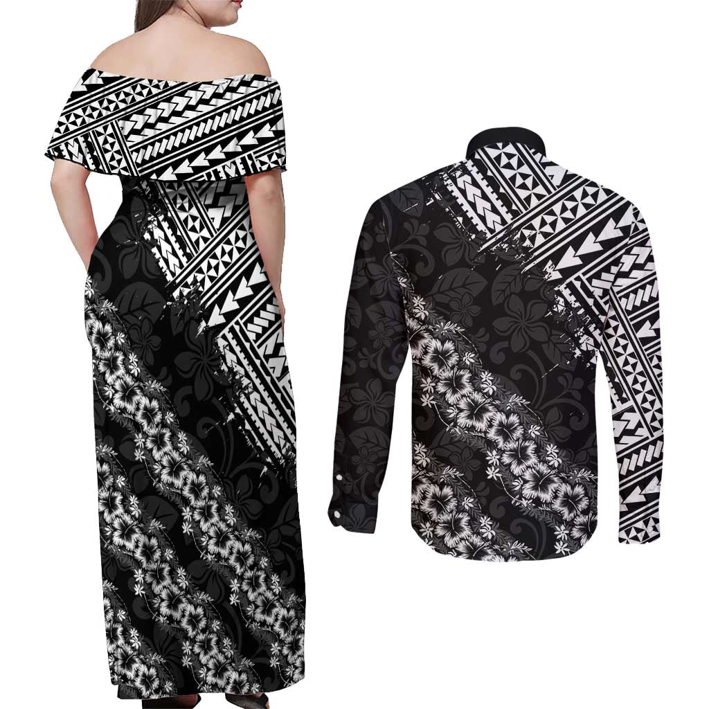 Hawaii Papakolea Born And Raised Couples Matching Off Shoulder Maxi Dress and Long Sleeve Button Shirt Hawaiian Tribal Pattern