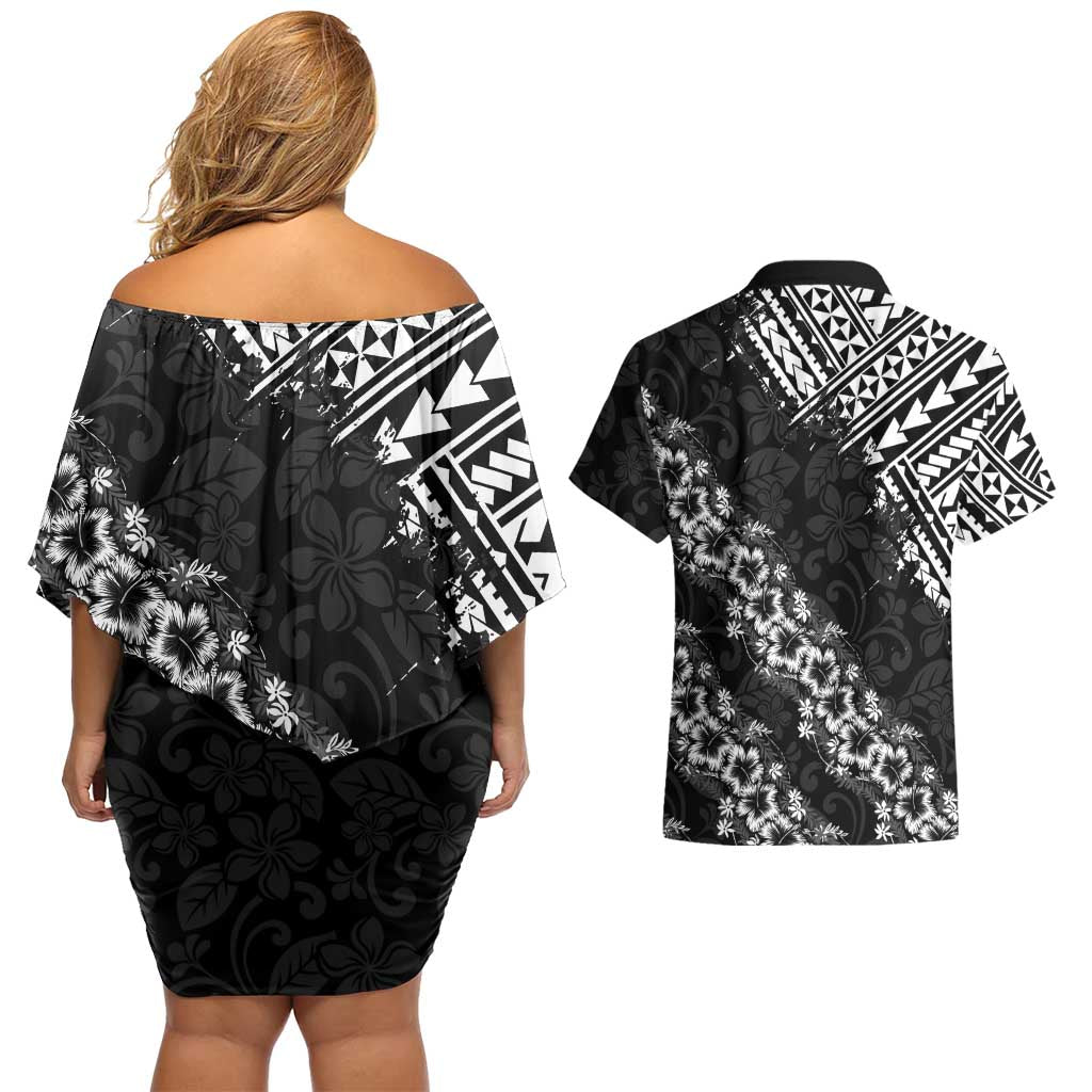 Hawaii Papakolea Born And Raised Couples Matching Off Shoulder Short Dress and Hawaiian Shirt Hawaiian Tribal Pattern