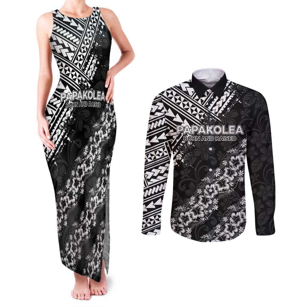 Hawaii Papakolea Born And Raised Couples Matching Tank Maxi Dress and Long Sleeve Button Shirt Hawaiian Tribal Pattern