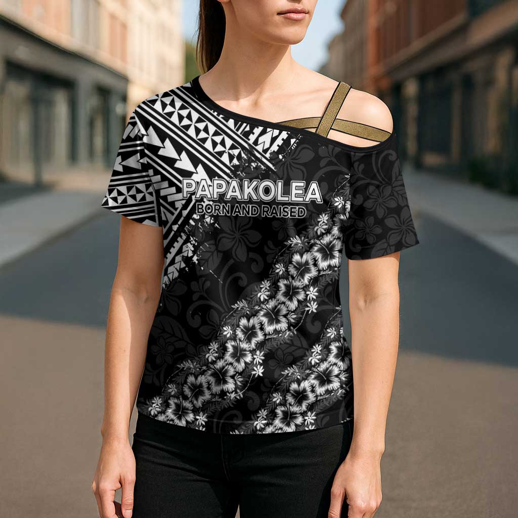 Hawaii Papakolea Born And Raised Cross Shoulder Shirt Hawaiian Tribal Pattern