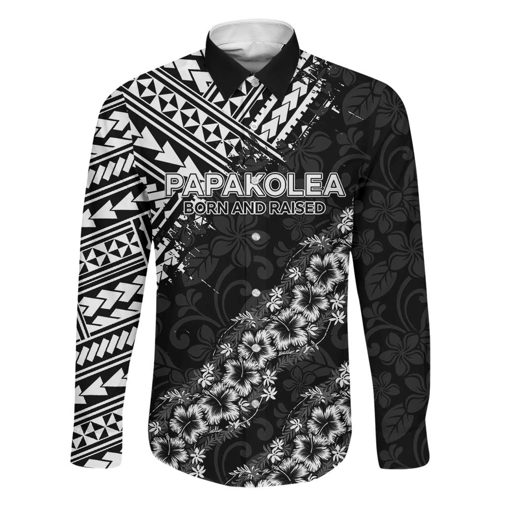Hawaii Papakolea Born And Raised Family Matching Long Sleeve Bodycon Dress and Hawaiian Shirt Hawaiian Tribal Pattern LT05 Dad's Shirt - Long Sleeve Black - Polynesian Pride
