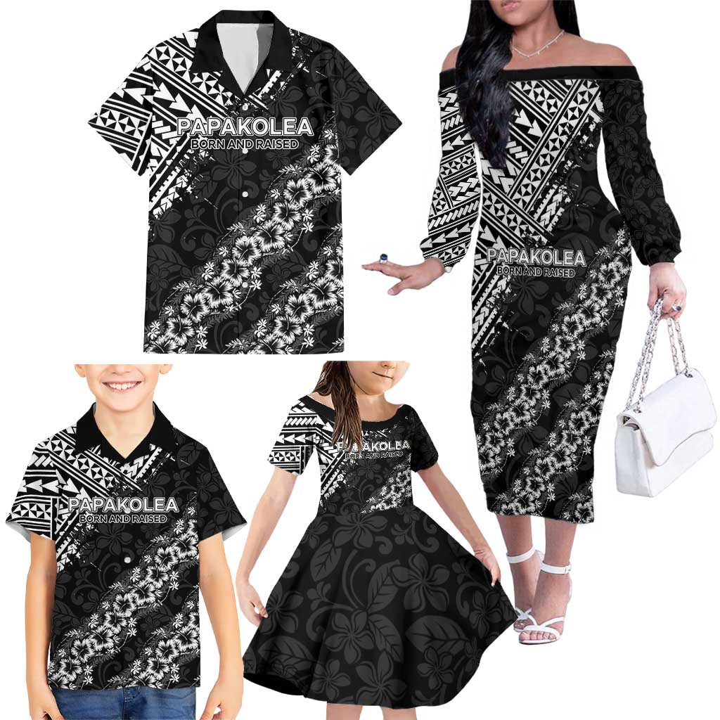 Hawaii Papakolea Born And Raised Family Matching Off The Shoulder Long Sleeve Dress and Hawaiian Shirt Hawaiian Tribal Pattern