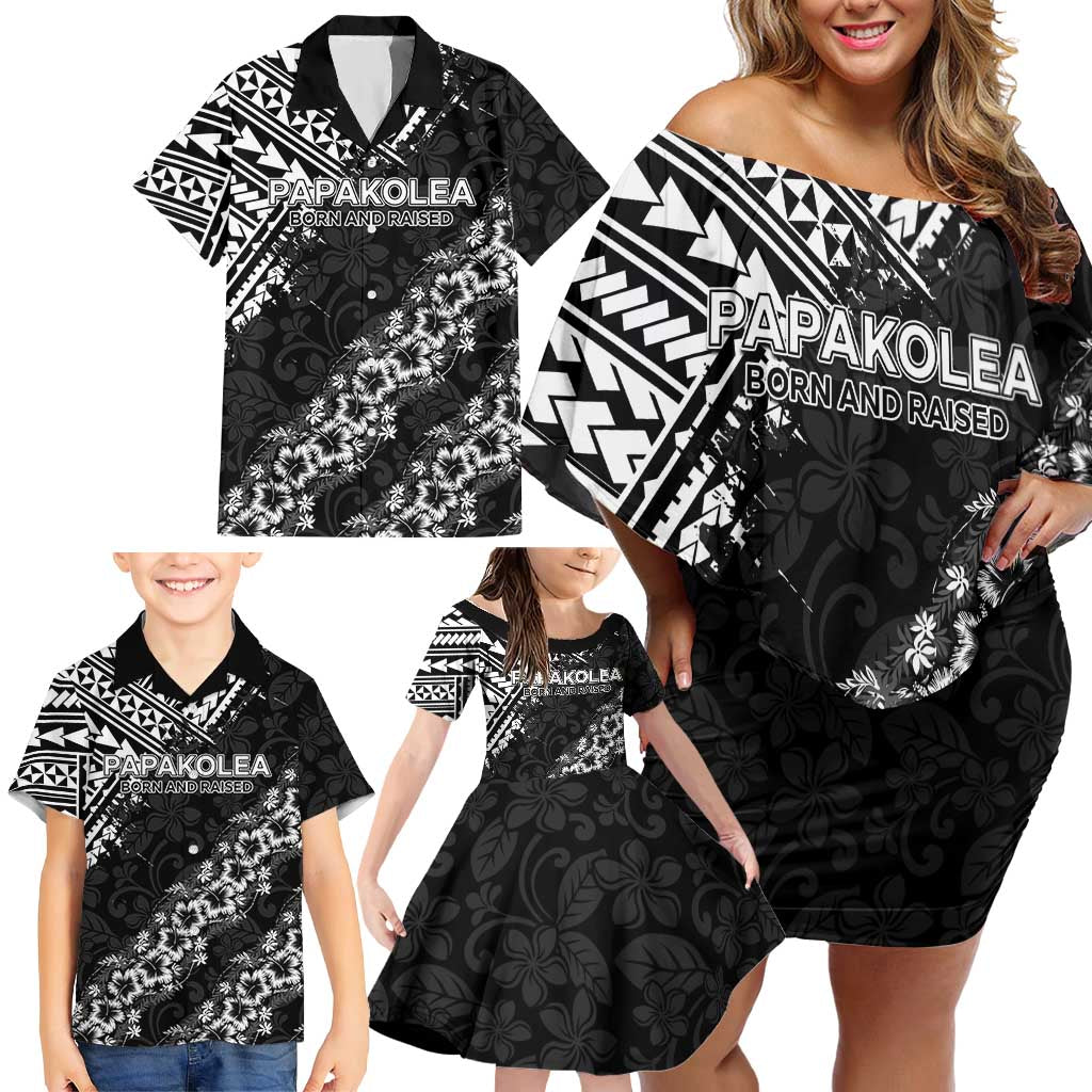 Hawaii Papakolea Born And Raised Family Matching Off Shoulder Short Dress and Hawaiian Shirt Hawaiian Tribal Pattern