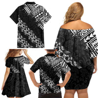 Hawaii Papakolea Born And Raised Family Matching Off Shoulder Short Dress and Hawaiian Shirt Hawaiian Tribal Pattern