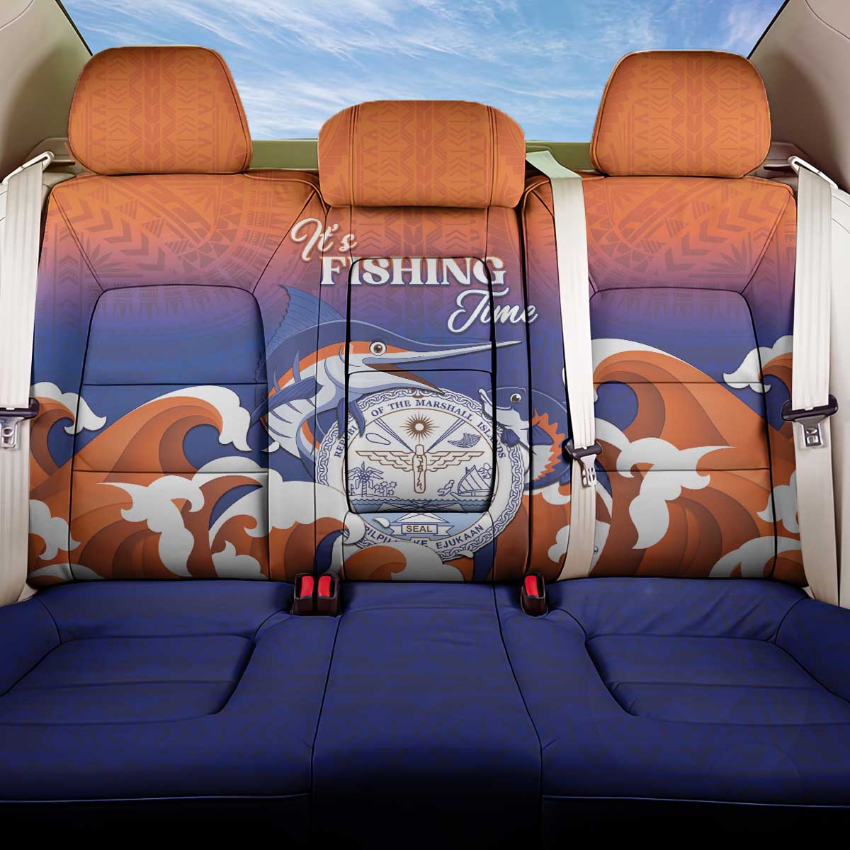 Marshall Islands Fishermen's Day Back Car Seat Cover It's Fishing Time LT05 One Size Orange - Polynesian Pride