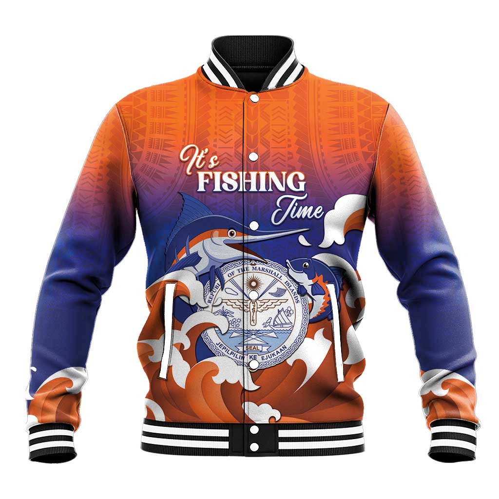 Marshall Islands Fishermen's Day Baseball Jacket It's Fishing Time LT05 Unisex Orange - Polynesian Pride