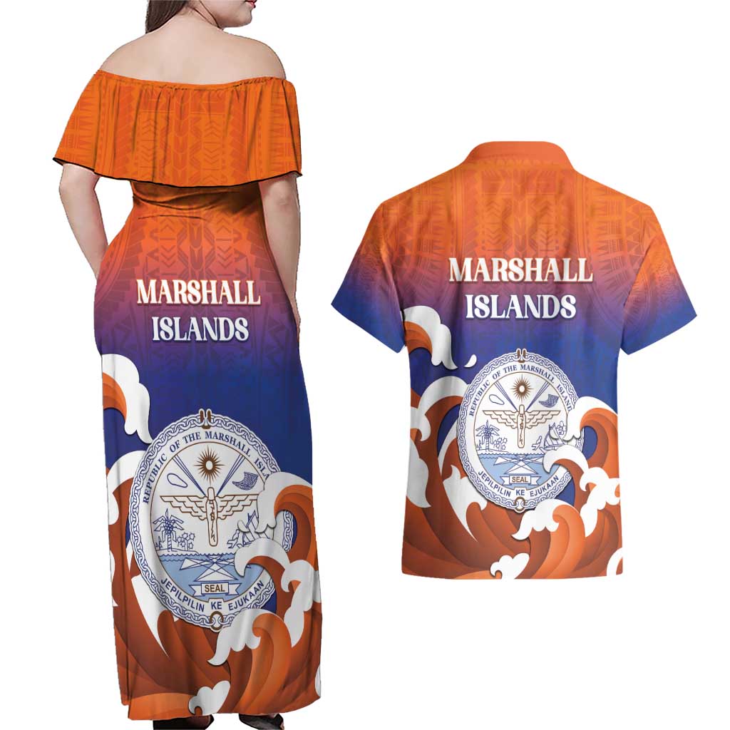 Marshall Islands Fishermen's Day Couples Matching Off Shoulder Maxi Dress and Hawaiian Shirt It's Fishing Time LT05 - Polynesian Pride
