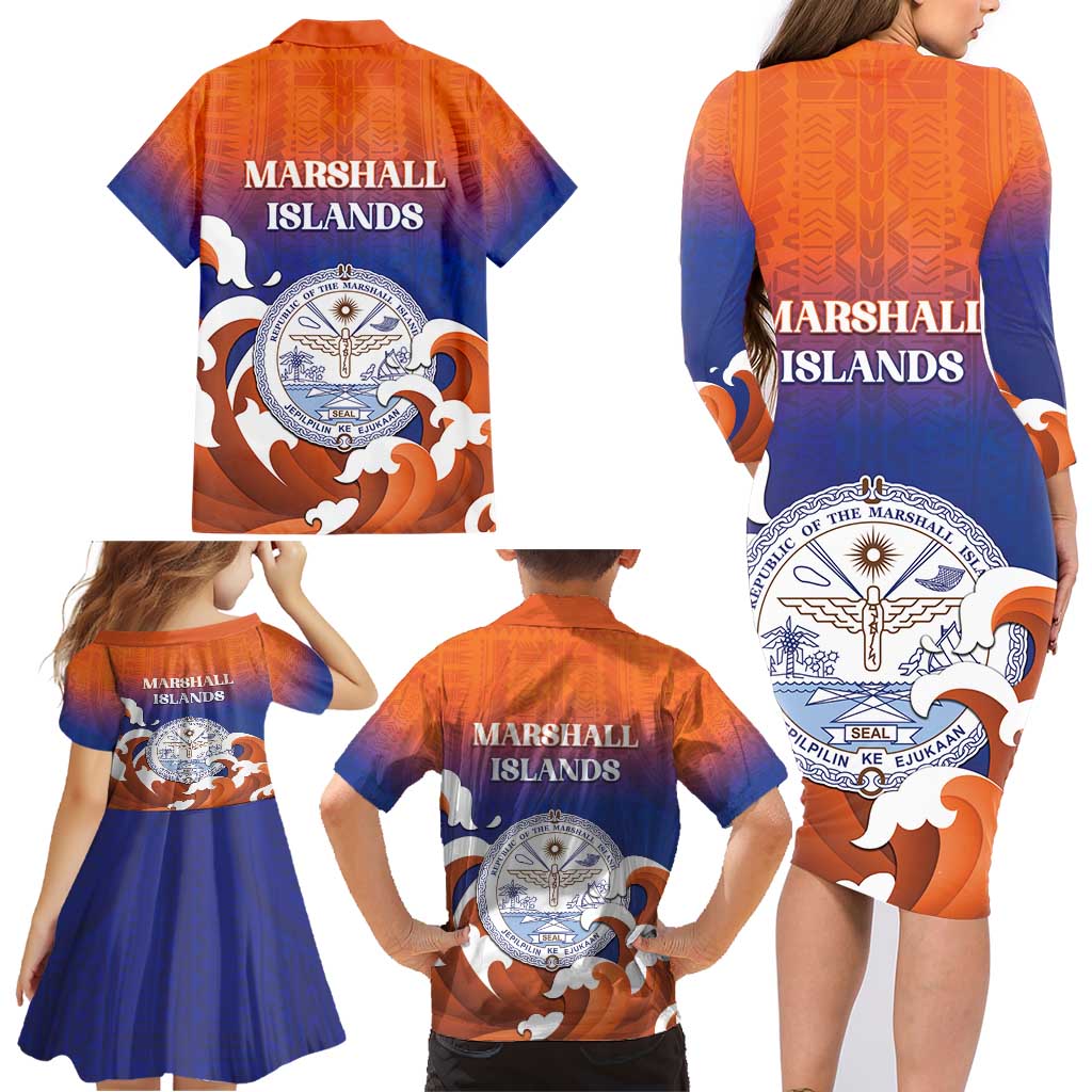 Marshall Islands Fishermen's Day Family Matching Long Sleeve Bodycon Dress and Hawaiian Shirt It's Fishing Time LT05 - Polynesian Pride