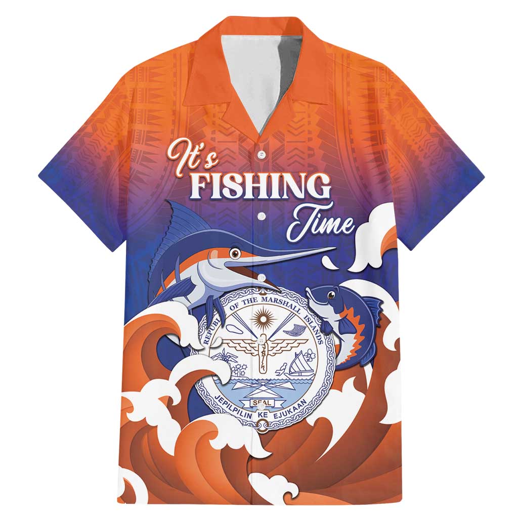 Marshall Islands Fishermen's Day Family Matching Mermaid Dress and Hawaiian Shirt It's Fishing Time LT05 Dad's Shirt - Short Sleeve Orange - Polynesian Pride