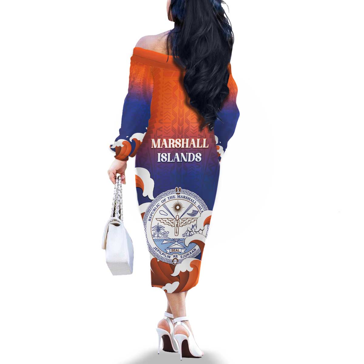 Marshall Islands Fishermen's Day Family Matching Off The Shoulder Long Sleeve Dress and Hawaiian Shirt It's Fishing Time LT05 - Polynesian Pride