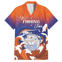 Marshall Islands Fishermen's Day Family Matching Off Shoulder Maxi Dress and Hawaiian Shirt It's Fishing Time LT05 Dad's Shirt - Short Sleeve Orange - Polynesian Pride