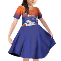 Marshall Islands Fishermen's Day Family Matching Off Shoulder Short Dress and Hawaiian Shirt It's Fishing Time LT05 Daughter's Dress Orange - Polynesian Pride