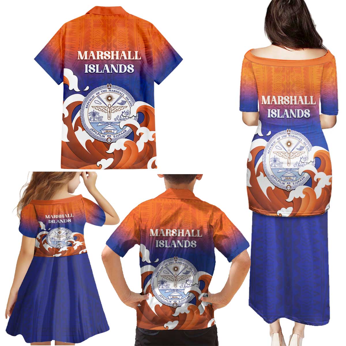 Marshall Islands Fishermen's Day Family Matching Puletasi and Hawaiian Shirt It's Fishing Time LT05 - Polynesian Pride