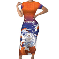 Marshall Islands Fishermen's Day Family Matching Short Sleeve Bodycon Dress and Hawaiian Shirt It's Fishing Time LT05 Mom's Dress Orange - Polynesian Pride