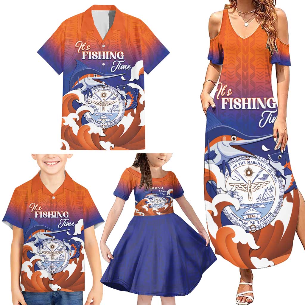 Marshall Islands Fishermen's Day Family Matching Summer Maxi Dress and Hawaiian Shirt It's Fishing Time LT05 - Polynesian Pride
