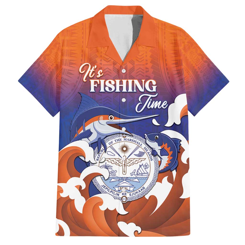 Marshall Islands Fishermen's Day Family Matching Summer Maxi Dress and Hawaiian Shirt It's Fishing Time LT05 Dad's Shirt - Short Sleeve Orange - Polynesian Pride