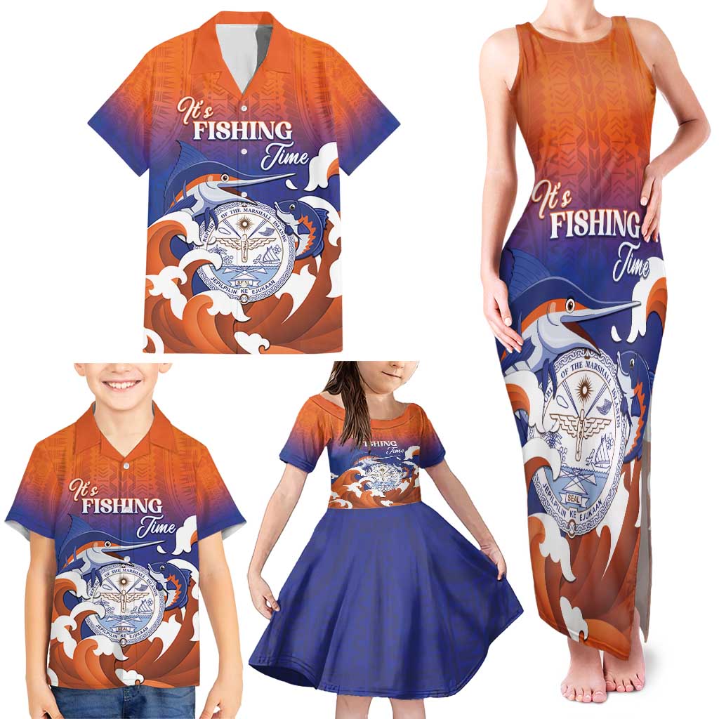 Marshall Islands Fishermen's Day Family Matching Tank Maxi Dress and Hawaiian Shirt It's Fishing Time LT05 - Polynesian Pride