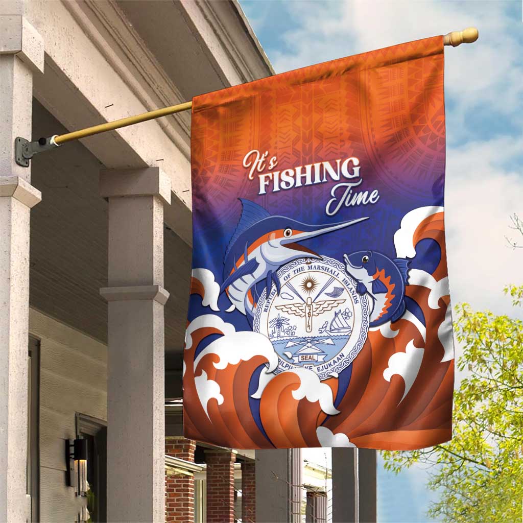 Marshall Islands Fishermen's Day Garden Flag It's Fishing Time LT05 House Flag Orange - Polynesian Pride