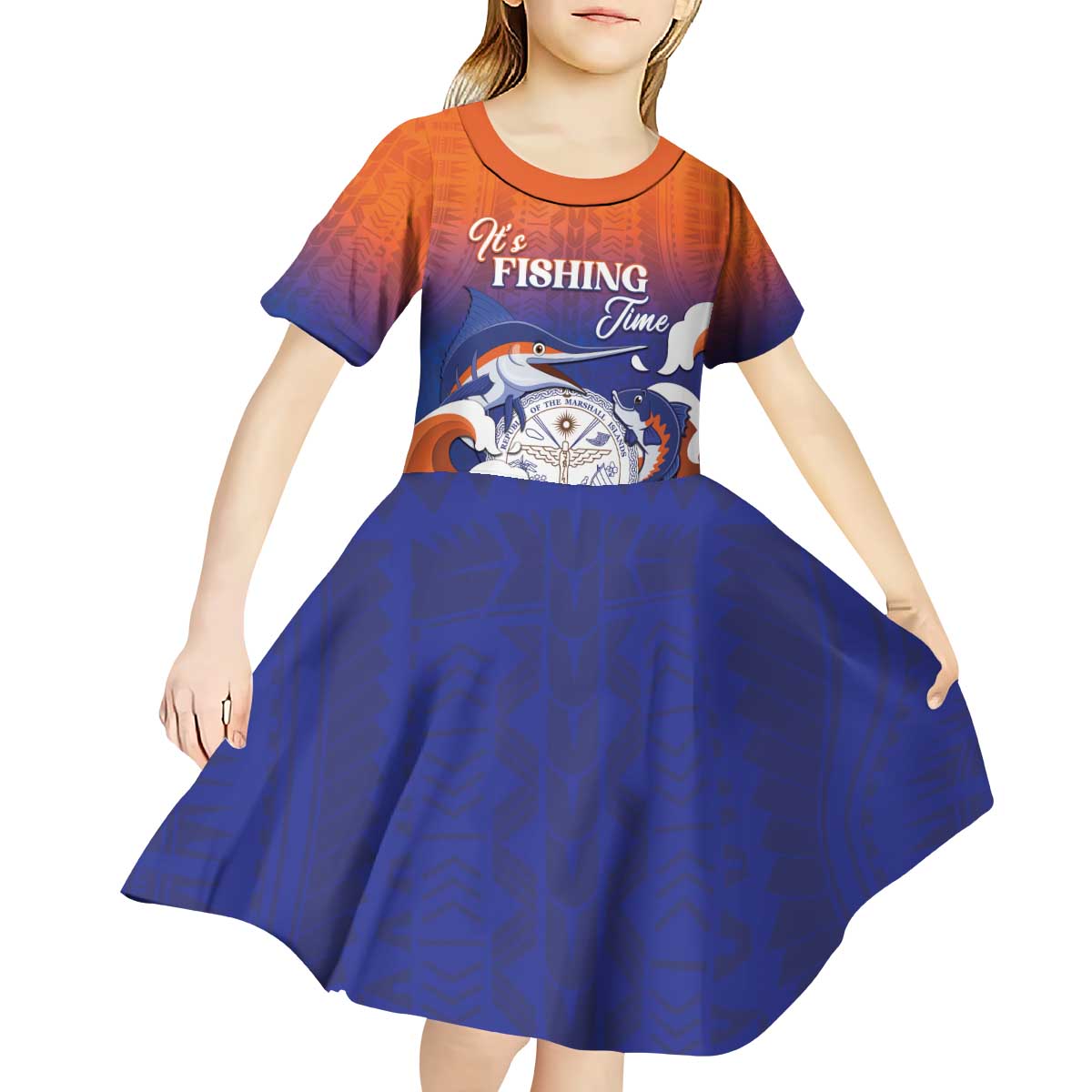 Marshall Islands Fishermen's Day Kid Short Sleeve Dress It's Fishing Time