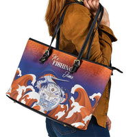 Marshall Islands Fishermen's Day Leather Tote Bag It's Fishing Time LT05 - Polynesian Pride