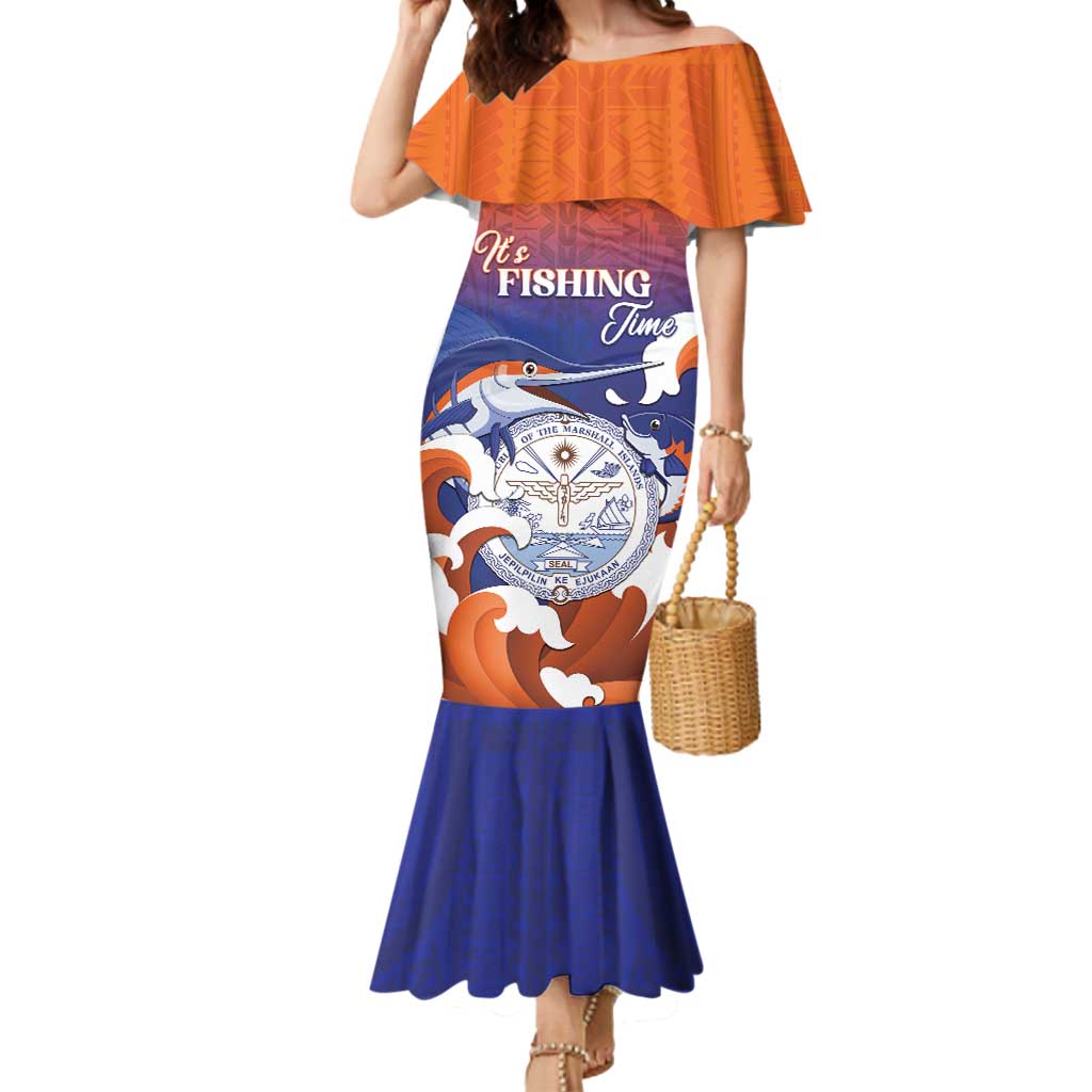Marshall Islands Fishermen's Day Mermaid Dress It's Fishing Time LT05 Women Orange - Polynesian Pride