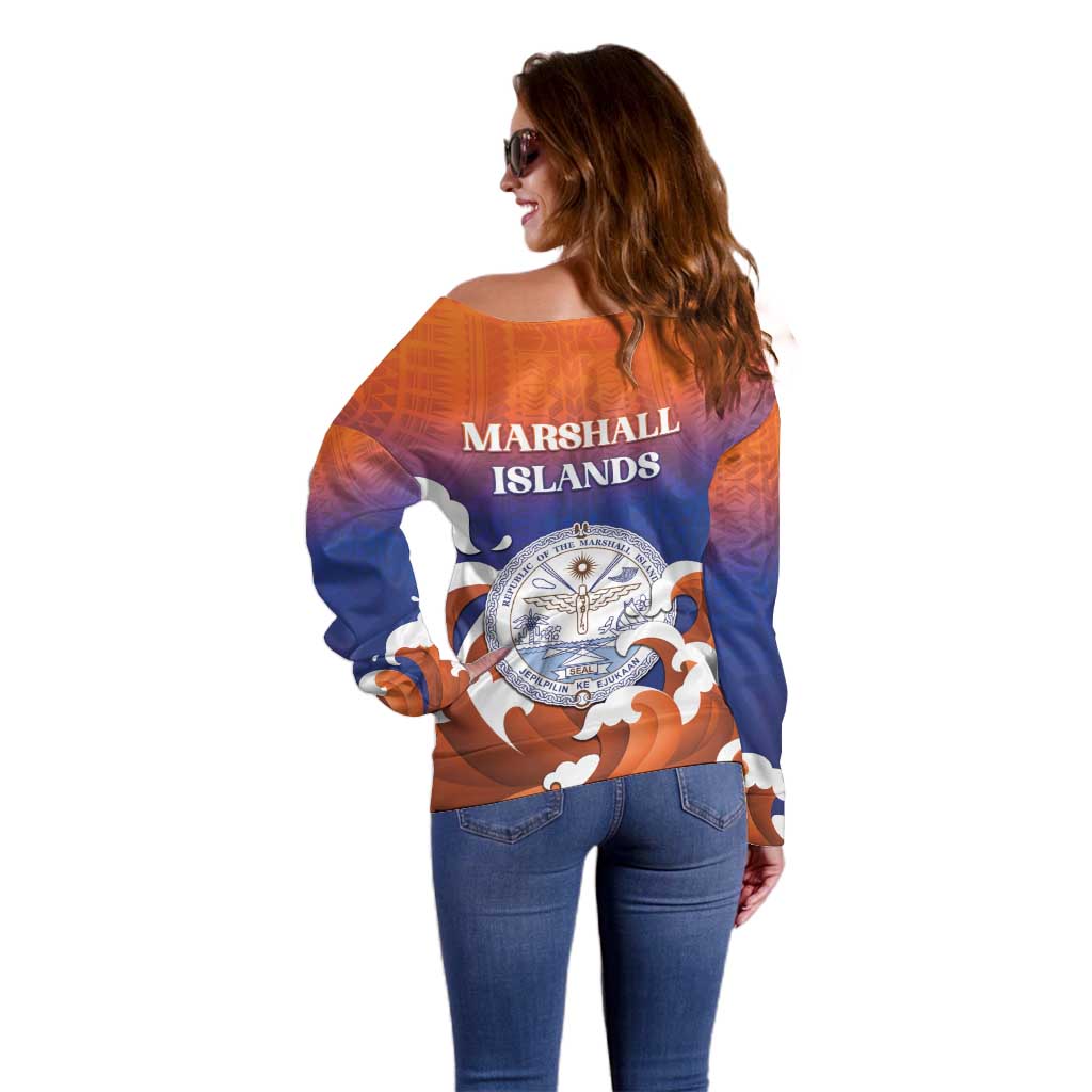 Marshall Islands Fishermen's Day Off Shoulder Sweater It's Fishing Time LT05 - Polynesian Pride