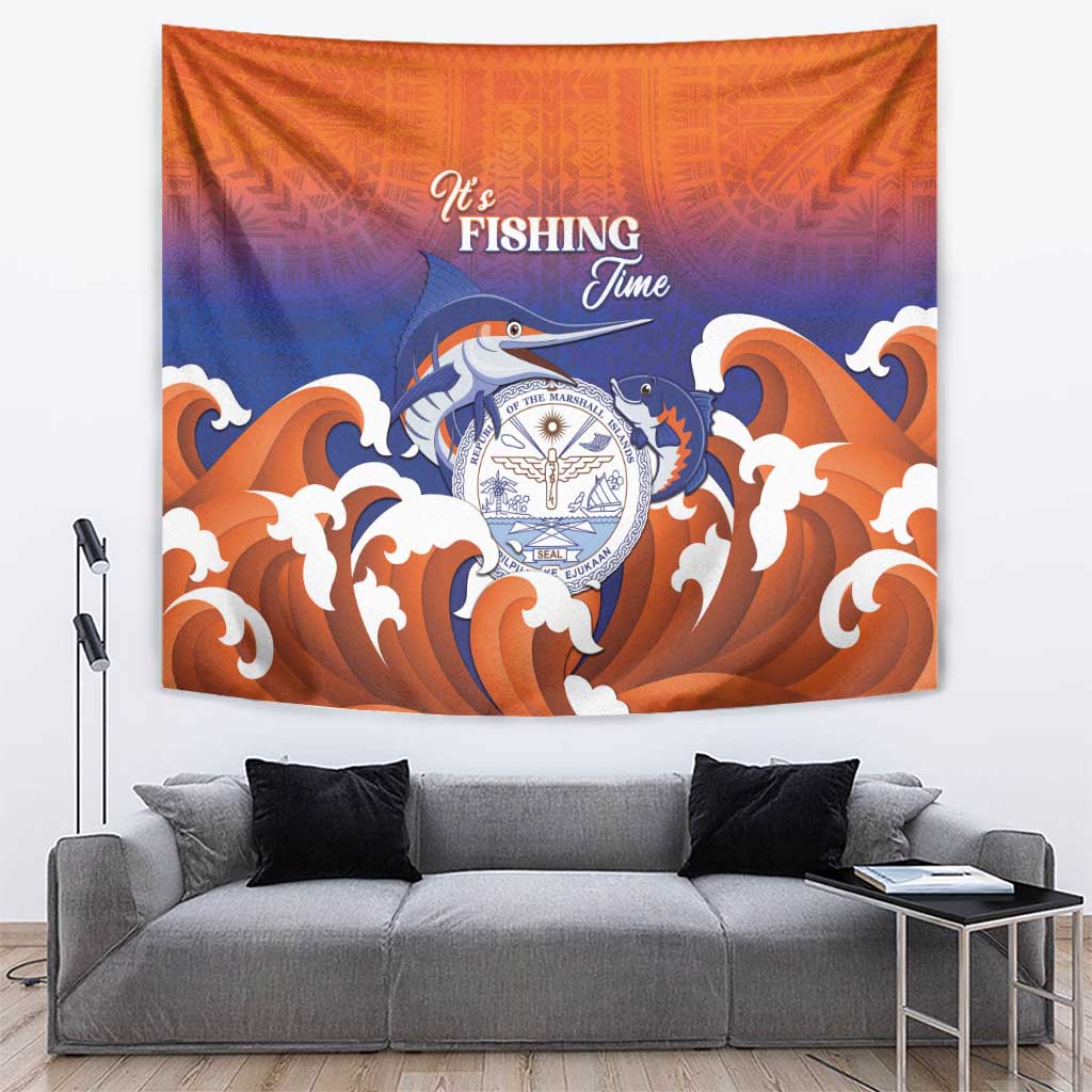 Marshall Islands Fishermen's Day Tapestry It's Fishing Time LT05 Orange - Polynesian Pride