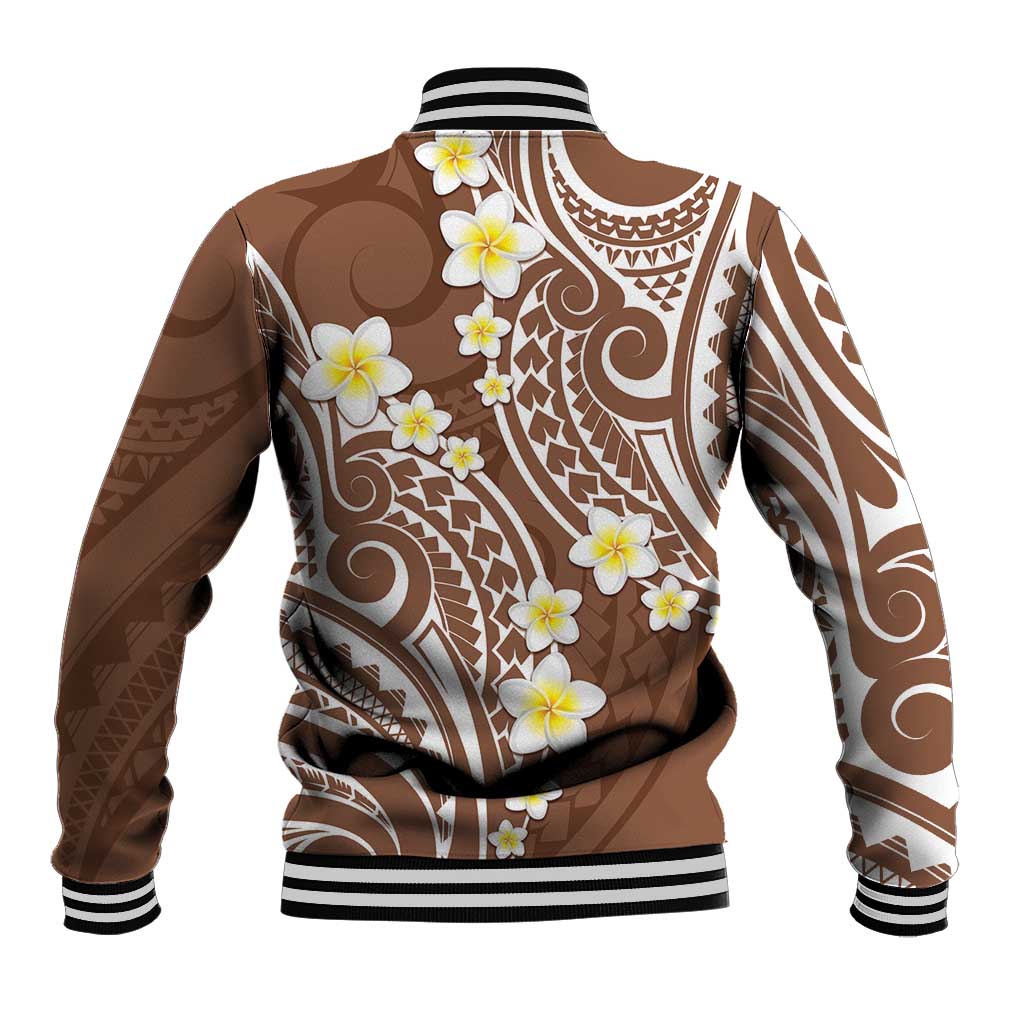 Plumeria With Brown Polynesian Tattoo Pattern Baseball Jacket