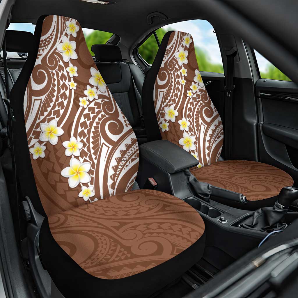 Plumeria With Brown Polynesian Tattoo Pattern Car Seat Cover LT05 One Size Brown - Polynesian Pride