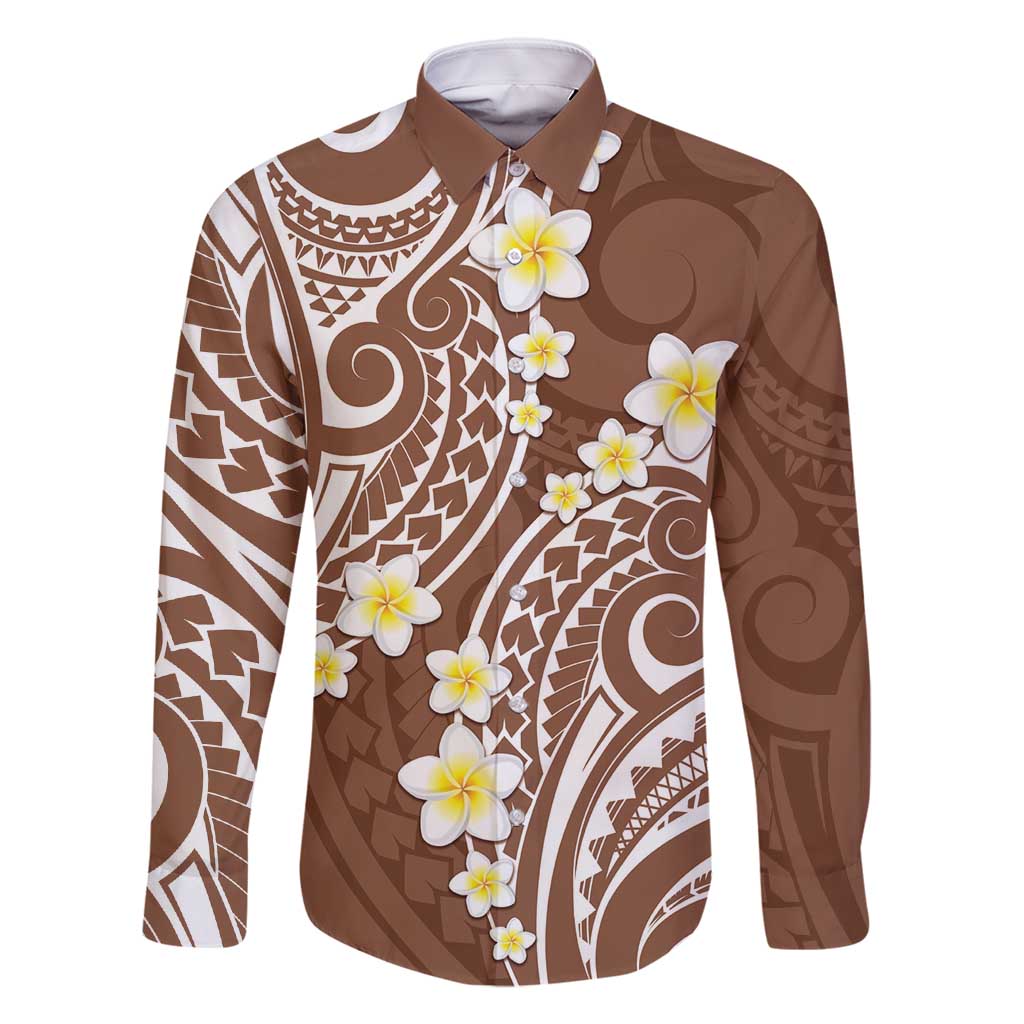Plumeria With Brown Polynesian Tattoo Pattern Family Matching Mermaid Dress and Hawaiian Shirt