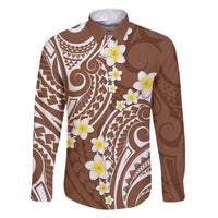 Plumeria With Brown Polynesian Tattoo Pattern Family Matching Mermaid Dress and Hawaiian Shirt