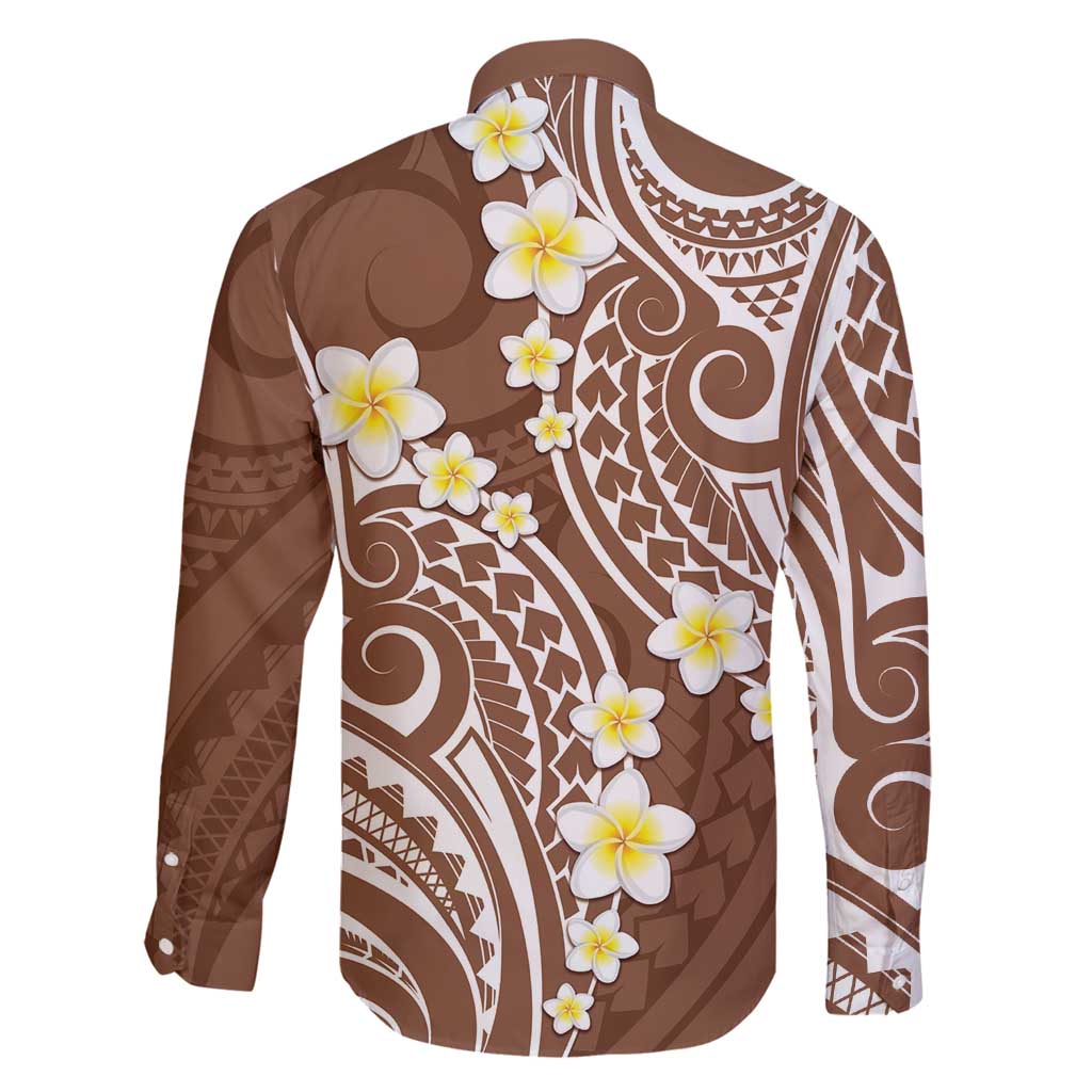 Plumeria With Brown Polynesian Tattoo Pattern Family Matching Mermaid Dress and Hawaiian Shirt