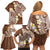 Plumeria With Brown Polynesian Tattoo Pattern Family Matching Off Shoulder Short Dress and Hawaiian Shirt