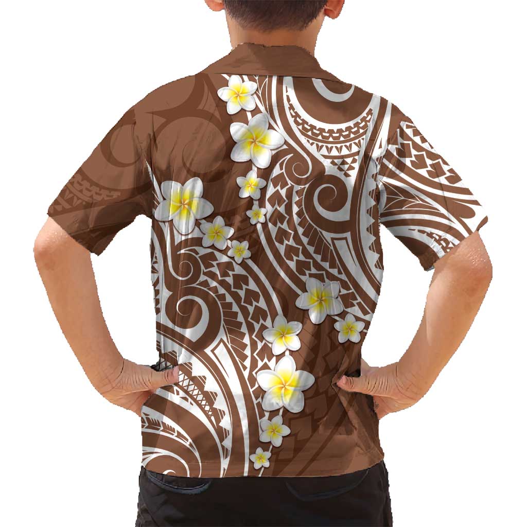 Plumeria With Brown Polynesian Tattoo Pattern Family Matching Summer Maxi Dress and Hawaiian Shirt LT05 - Polynesian Pride